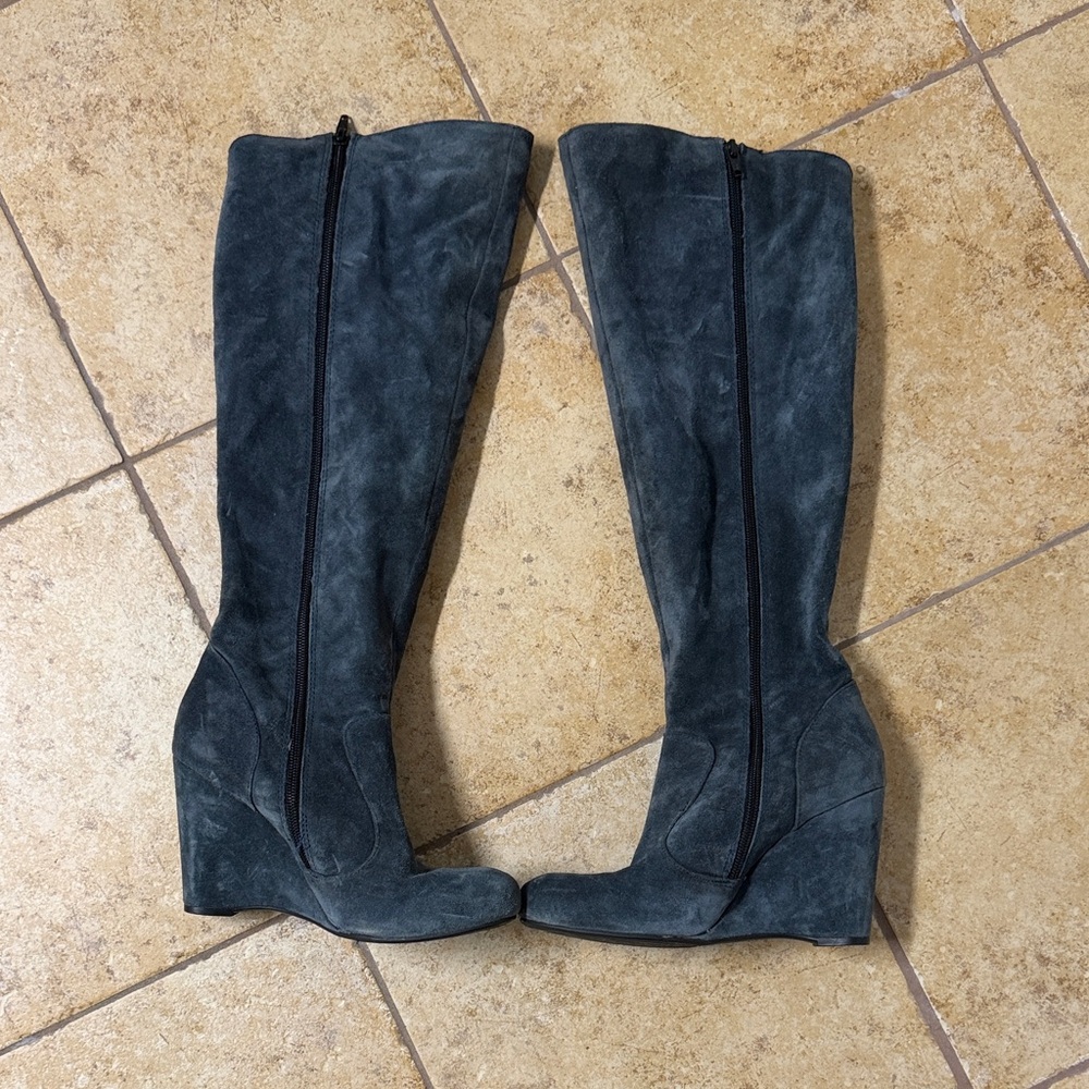 Suede Knee-High Wedge Boots